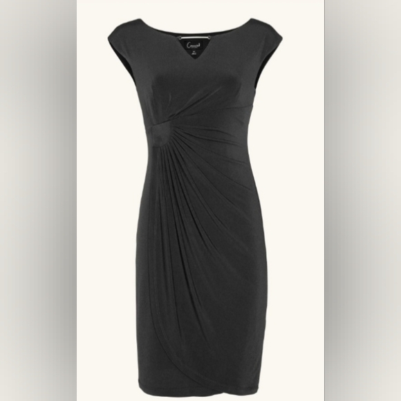 Connected Apparel Lisa Metal Detail Bar Black Faux Wrap Rouch Dress Size 10 - Picture 4 of 11